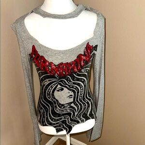 Vintage Fornarina Gray Long Sleeve Top with Graphic Design